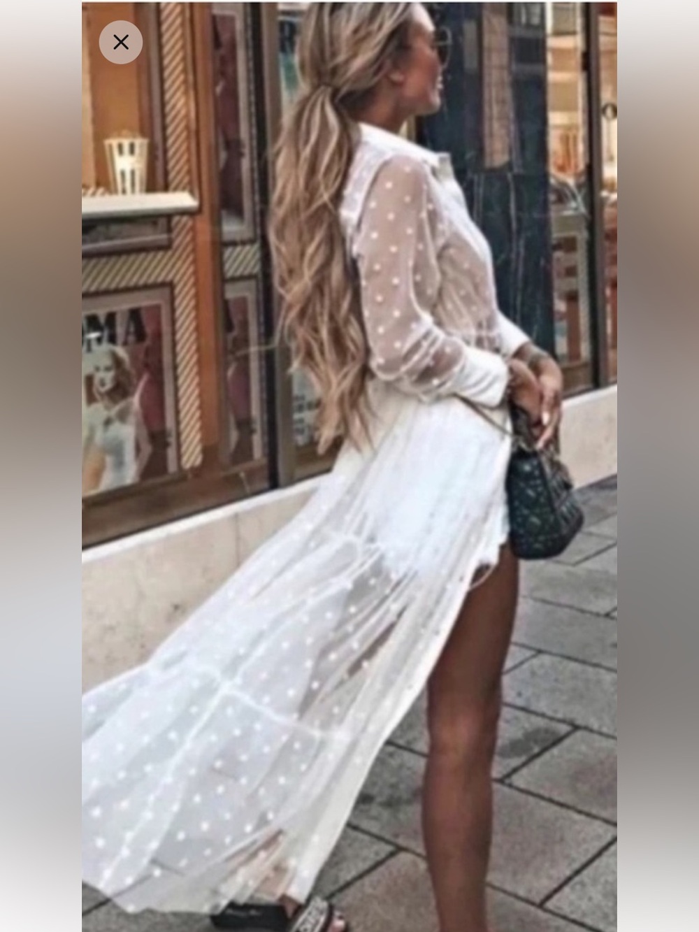 Zara White Sheer Polka-Dot Maxi Shirt Dress celebrity favorite!  Bloggers fav
